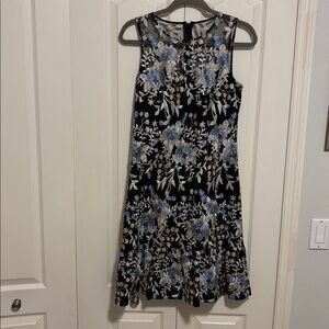 White House Black Market Floral Midi Dress - Black and Blue